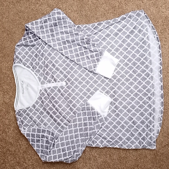 Nautica super soft long sleeve 3/4 button down grey/white patterned pajama set - Picture 5 of 8